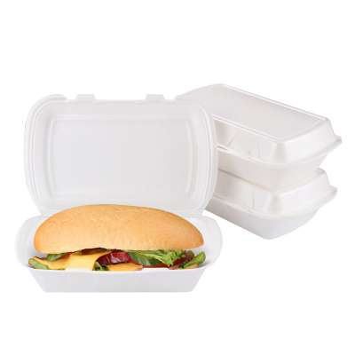 wholesale 850ml Disposable ps plastic take away foam box  food container for hamburger hot dog and roll packaging foam container